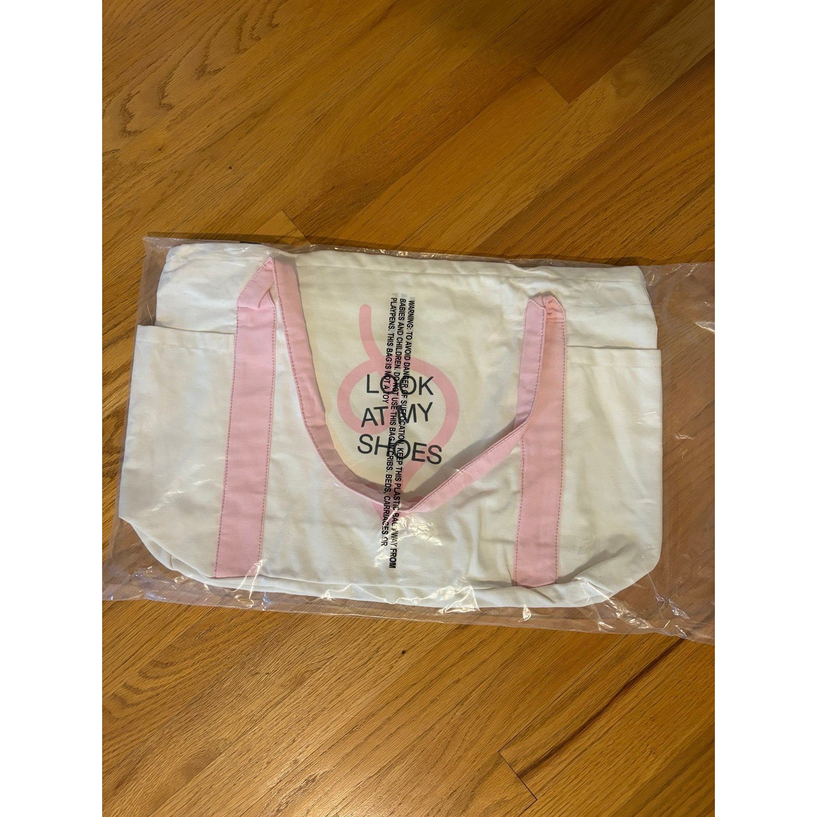 Dsw Canvas Tote Duffel Carry Bag Ivory/Pink Durable Zipper Look At My Shoes New — image 6 of 8